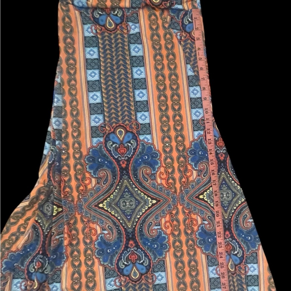 Vintage Patterned Hippie StyleMaxi Dress with Orange and Blue Patterns - Picture 3 of 9